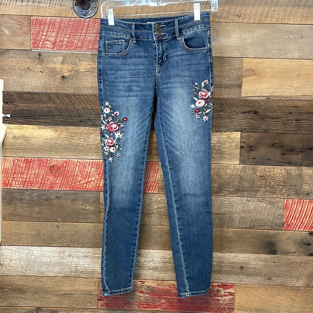 Floral embroidered girls jeans